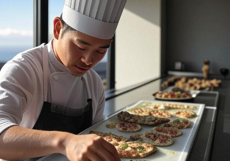 chef crafting a delicate abalone carpaccio dish